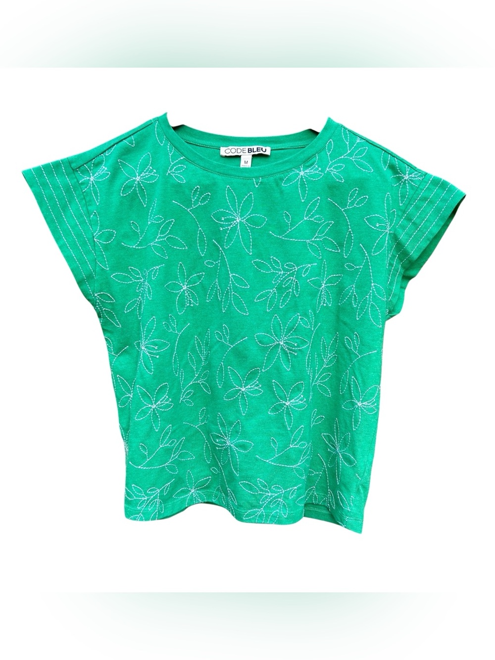Code Bleu Shirt Top Green White Floral Detail Sz. Medium